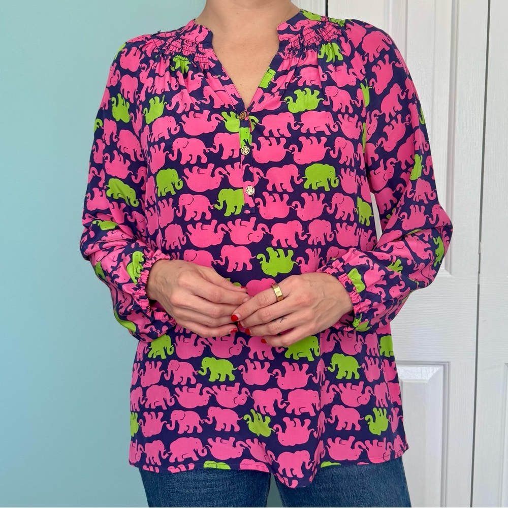 Pink and Green Elephant Print Women's Top